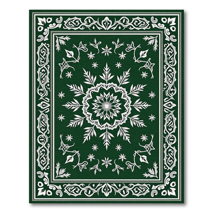 Forest Green Elaborate Snowflake Frame Rug
