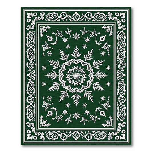 Forest Green Elaborate Snowflake Frame Rug