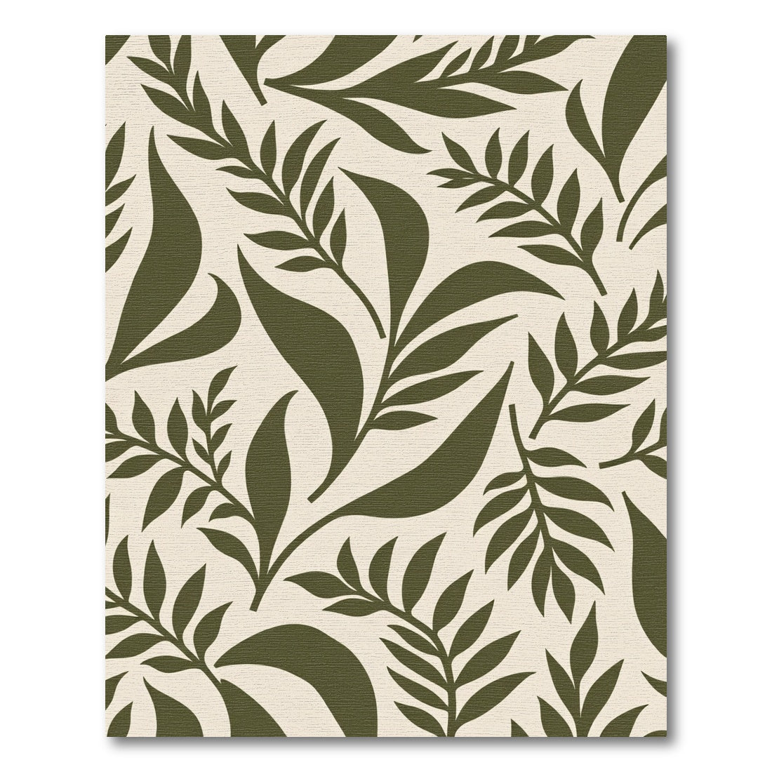 Olive Green Leafy Frond Composition Rug