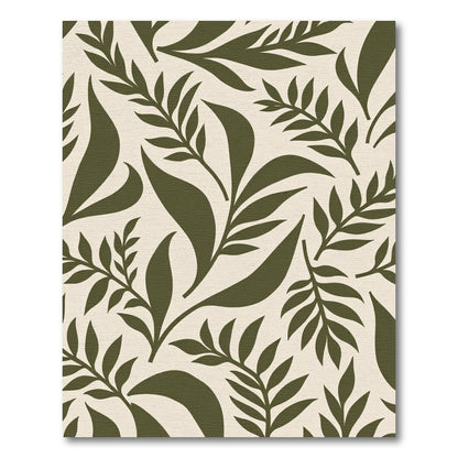 Olive Green Leafy Frond Composition Rug