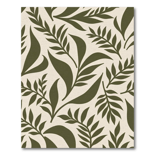 Olive Green Leafy Frond Composition Rug