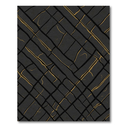 Dark Grey Golden Intersecting Lines Rug
