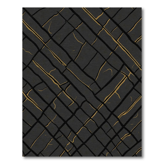 Dark Grey Golden Intersecting Lines Rug
