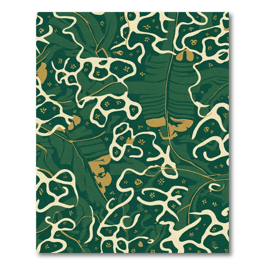Deep Green Botanical Swirl Abstract Rug