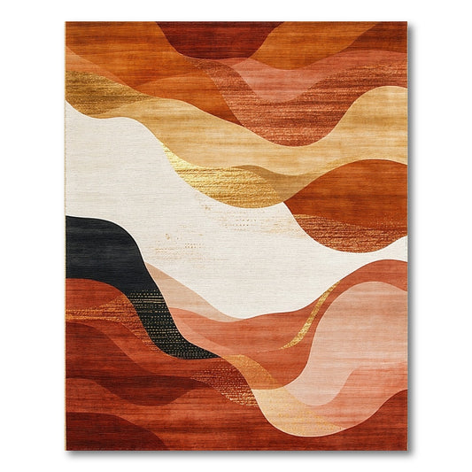 Terracotta Gold Abstract Wave Rug