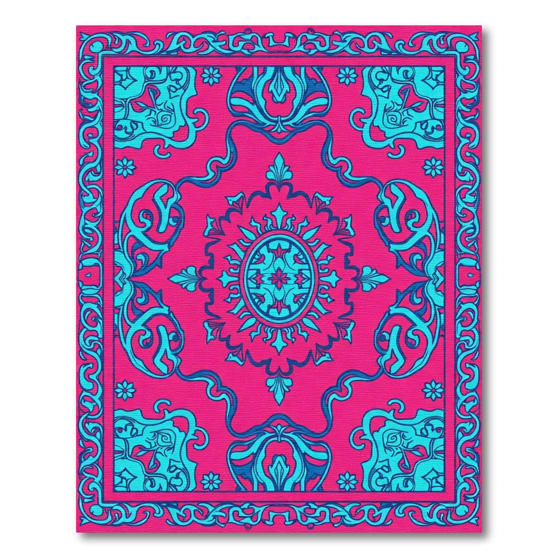 Hot Pink Teal Medallion Scroll Rug