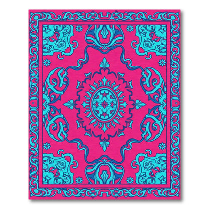 Hot Pink Teal Medallion Scroll Rug