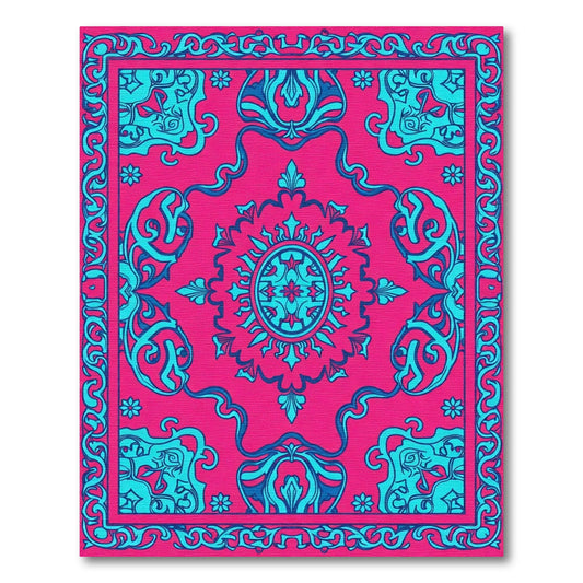 Hot Pink Teal Medallion Scroll Rug