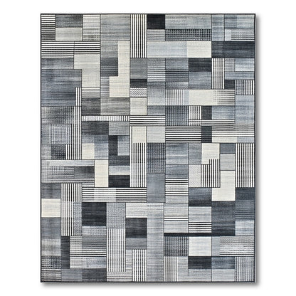 Black and White Patchwork Black White Geometric Patchwork Area Rug