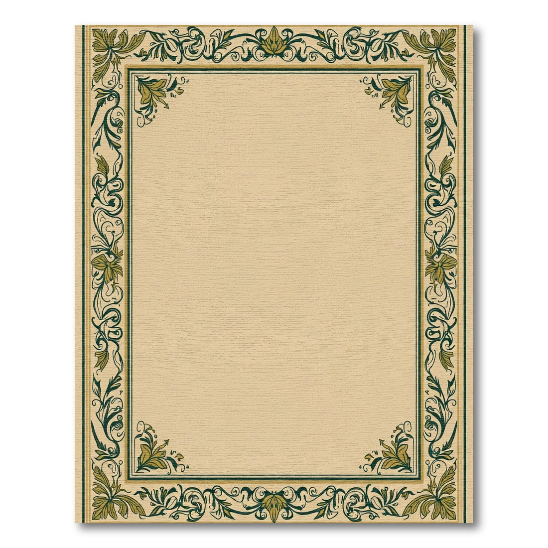 Elegant Green Cream Acanthus Border Rug