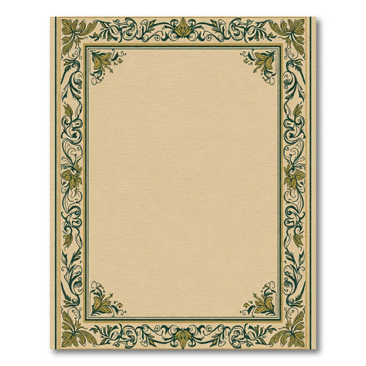 Elegant Green Cream Acanthus Border Rug