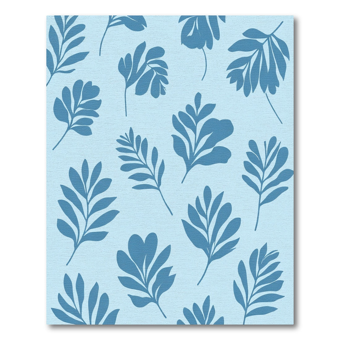 Blue Silhouetted Leaves On Light Blue Rug