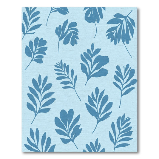 Blue Silhouetted Leaves On Light Blue Rug