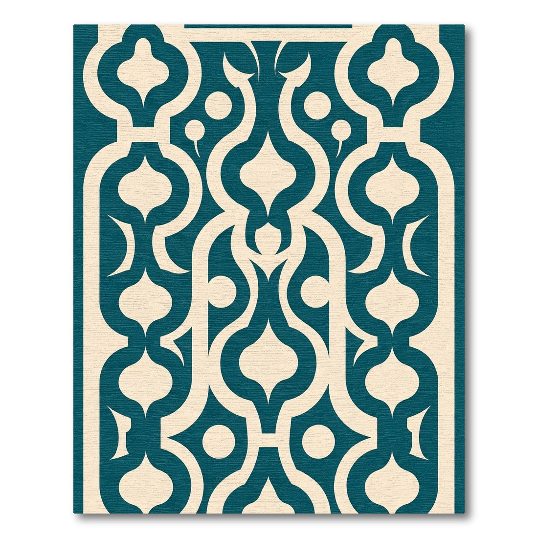 Deep Teal Bone Arabesque Lattice Rug