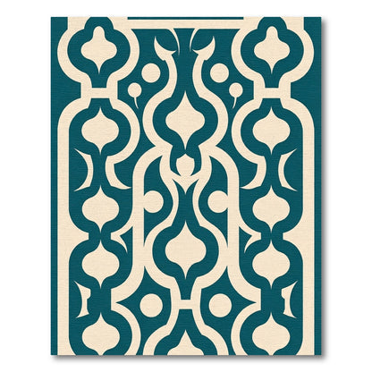 Deep Teal Bone Arabesque Lattice Rug