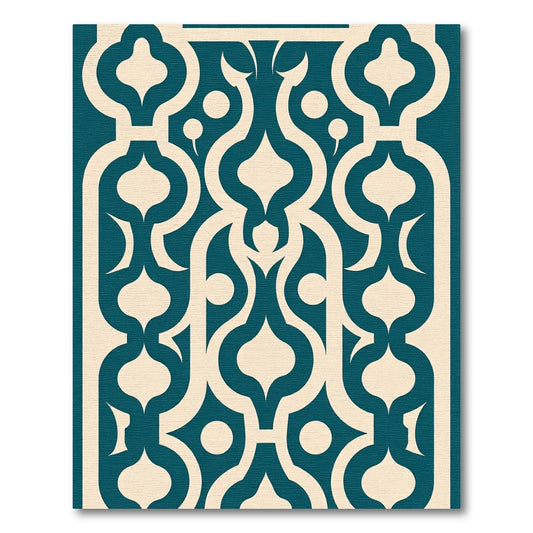 Deep Teal Bone Arabesque Lattice Rug