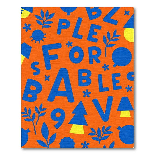 Playful Blue Letters Orange Background Rug