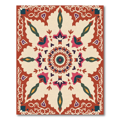Terracotta Teal Floral Medallion Mandala Rug