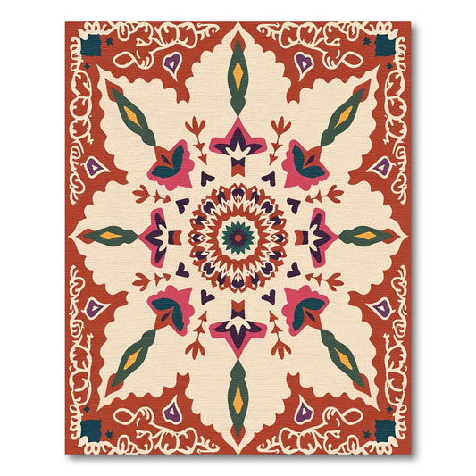 Terracotta Teal Floral Medallion Mandala Rug