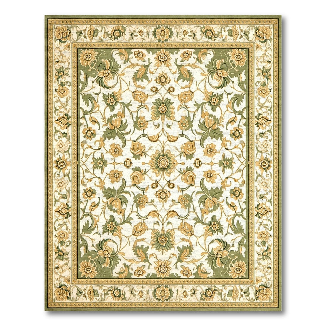 Green Floral Vintage Area Rug