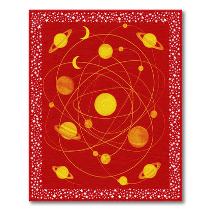 Red Solar System Area Rug with Yellow Planets