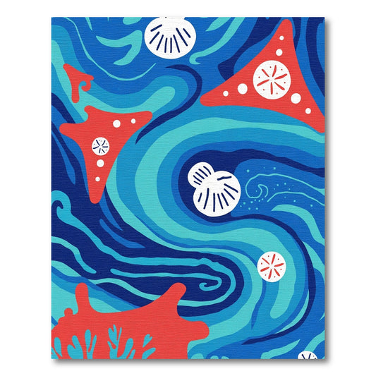 Ocean Waves Coral Starfish Shells Rug