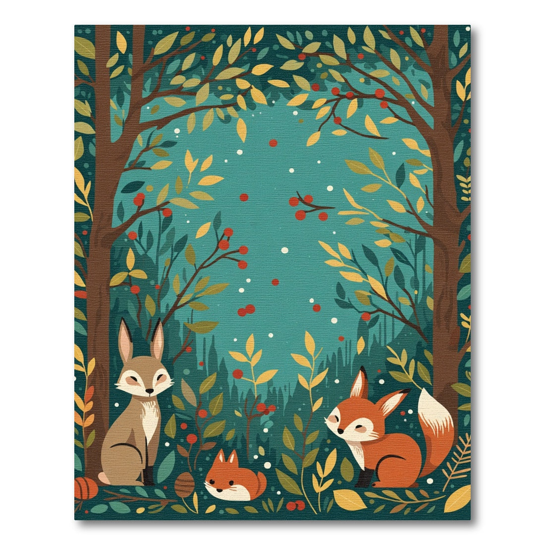 Woodland Creatures and Foliage Scene Rug