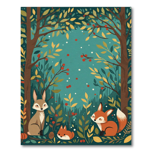 Woodland Creatures and Foliage Scene Rug