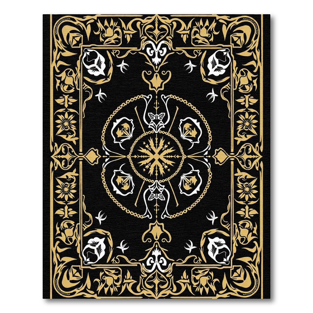 Black Gold Scrollwork Floral Medallion Rug