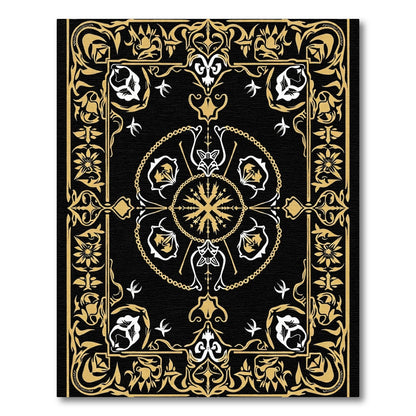 Black Gold Scrollwork Floral Medallion Rug