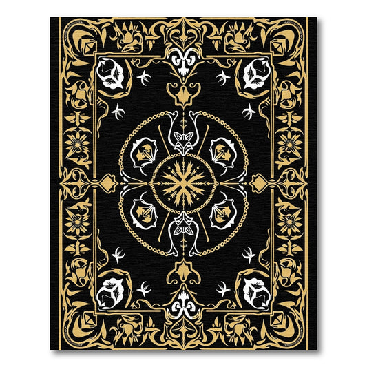 Black Gold Scrollwork Floral Medallion Rug
