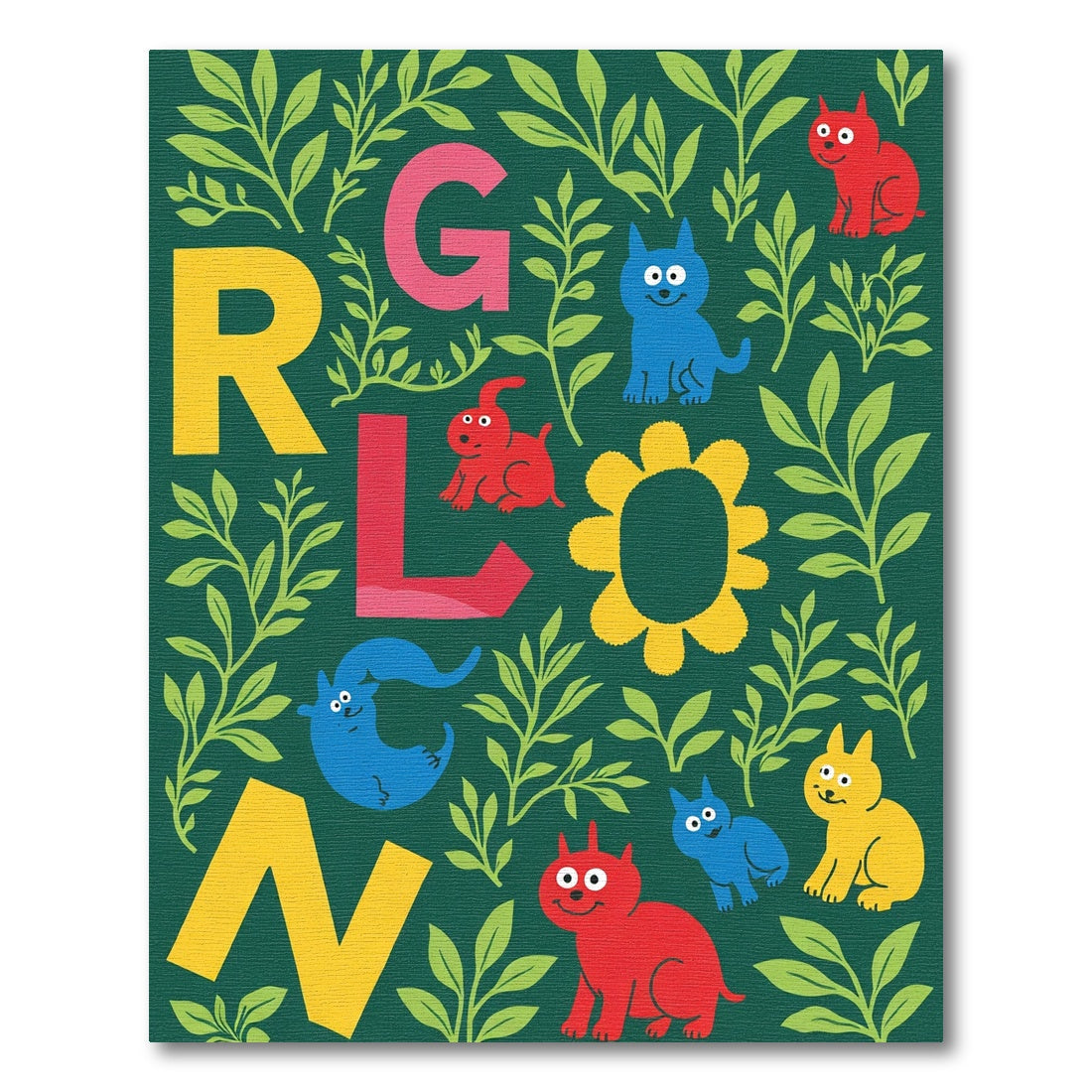 Playful Animals Foliage Letters Rug