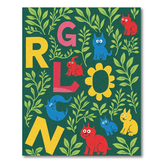 Playful Animals Foliage Letters Rug