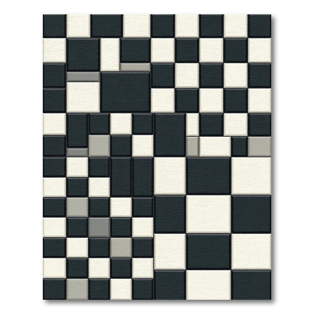 Modern Black White Square Grid Rug