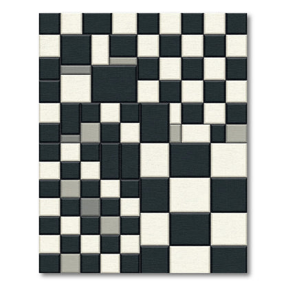 Modern Black White Square Grid Rug