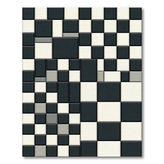 Modern Black White Square Grid Rug