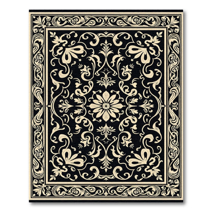 Black Ivory Floral Medallion Scroll Rug