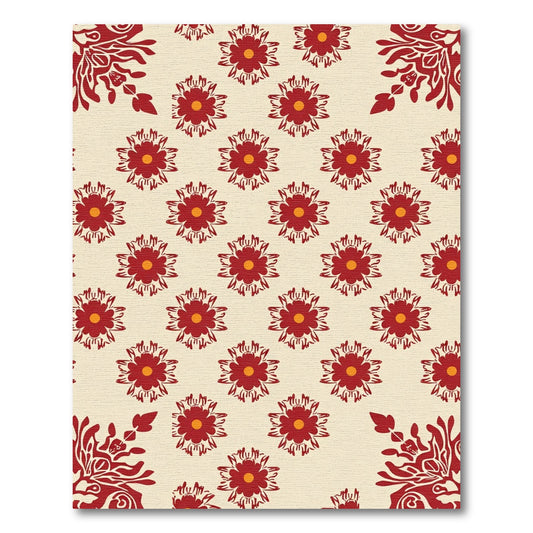 Crimson Floral Medallion Cream Background Rug