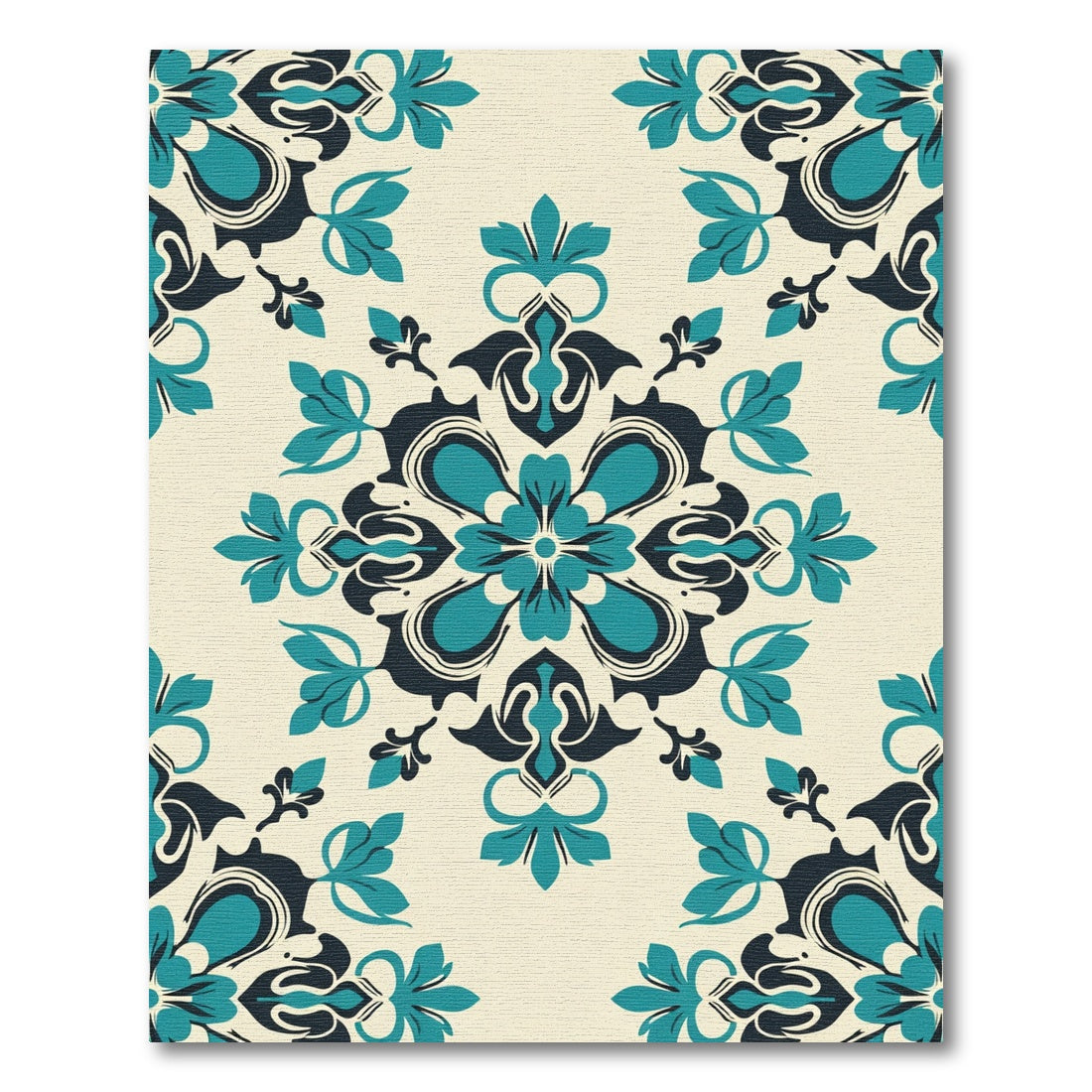 Teal Cream Symmetry Floral Medallion Rug