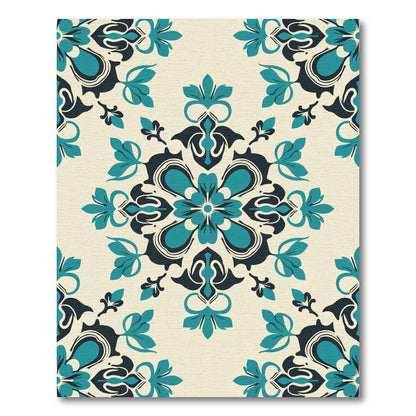 Teal Cream Symmetry Floral Medallion Rug
