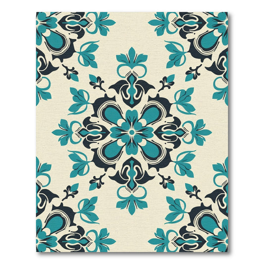 Teal Cream Symmetry Floral Medallion Rug