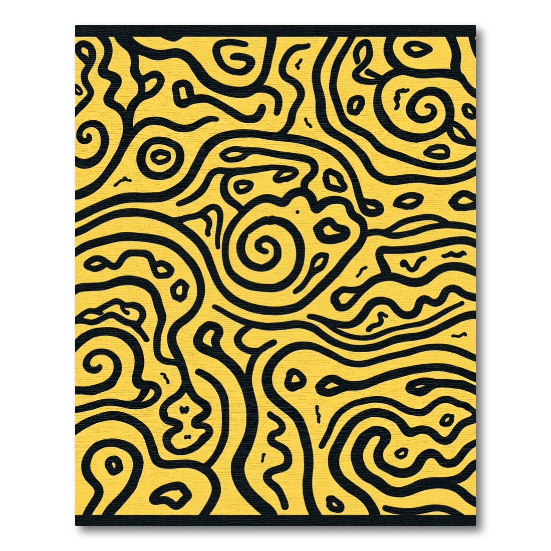Bold Black Swirl Yellow Abstract Rug