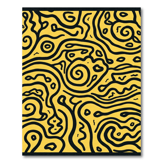 Bold Black Swirl Yellow Abstract Rug