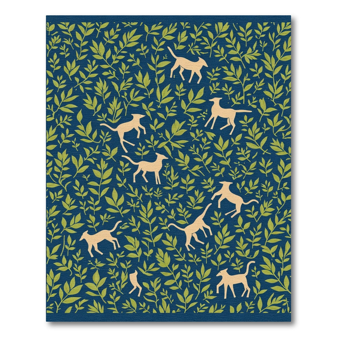 Charming Golden Hounds Foliage Navy Rug