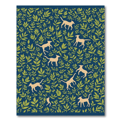 Charming Golden Hounds Foliage Navy Rug