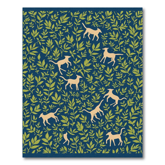Charming Golden Hounds Foliage Navy Rug