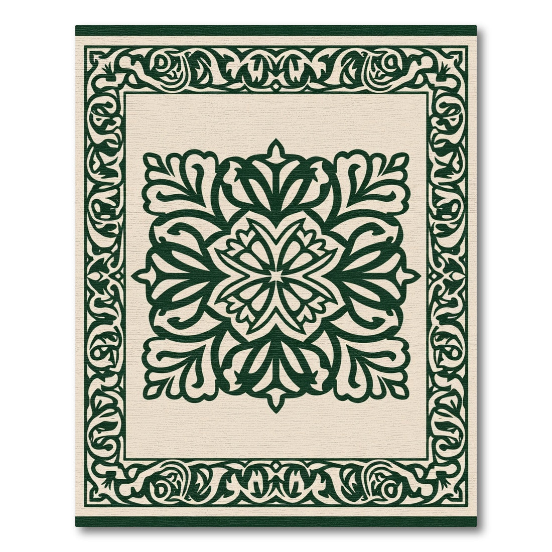 Forest Green Floral Medallion Frame Rug