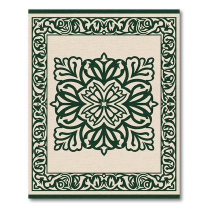 Forest Green Floral Medallion Frame Rug