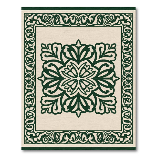 Forest Green Floral Medallion Frame Rug