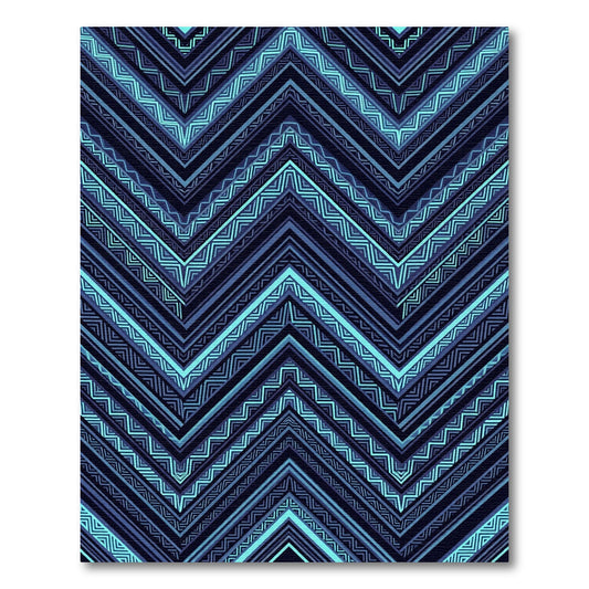 Deep Blue Tribal Zigzag Stripe Rug